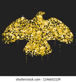 Sparkling silhouette of soaring bird of prey. Vector hand drawn illustration.