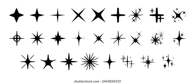 Silueta brillante. Estrella brillante parpadea en estilo plano de dibujos animados. Pictograma flash Twinkle. Símbolo de efecto brillo brillante. Ilustración vectorial de estrella parpadeante.