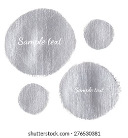 Sparkling silver acrylic stain set. Vector metallic paint blob collection.