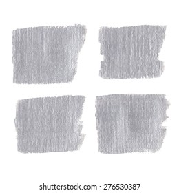 Sparkling silver acrylic stain set. Vector metallic paint blob collection.