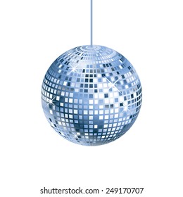 Sparkling Silver And Blue Disco Ball Isolated On White Background