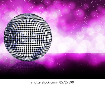 sparkling silver disco ball on a glowing purple background