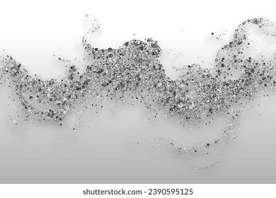 Sparkling silver glitter stream. Abstract vector illustration of silver glitter flow. Festive confetti particles.