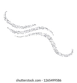 sparkling silver glitter wave lines, metal christmas confetti swirl. light magic shining Flying glitter dots trail, sparkle vector border backdrop. shimmer shiny halftone abstract background
