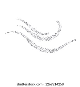 sparkling silver glitter wave lines, metal christmas confetti swirl. light magic shining Flying glitter dots trail, sparkle vector border backdrop. shimmer shiny halftone abstract background