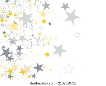 sparkling silver and gold stars corners background, golden christmas lights confetti falling. de-focused