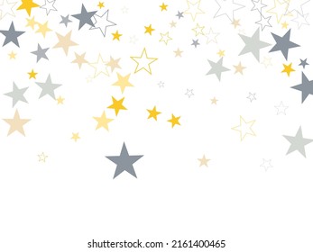 sparkling silver and gold stars corners background, golden christmas lights confetti falling. de-focused