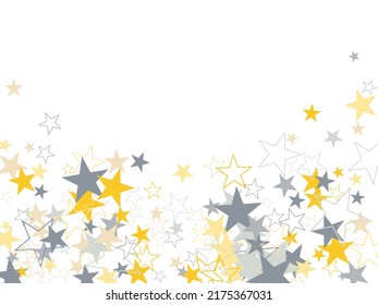 sparkling silver and gold stars corners background, golden christmas lights confetti falling. magic shining Flying stars on night sky glitter cosmic backdrop, sparkle vector border.