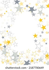 sparkling silver and gold stars corners background, golden christmas lights confetti falling. de-focused