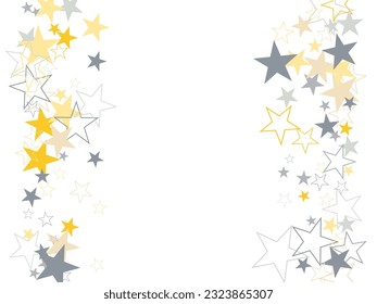 sparkling silver and gold stars corners background, golden christmas lights confetti falling. de-focused