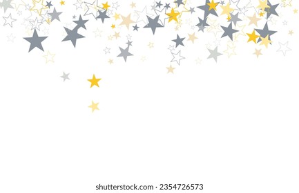 sparkling silver and gold stars corners background, golden christmas lights confetti falling. Star trail shape. Glitter elegant design elements.