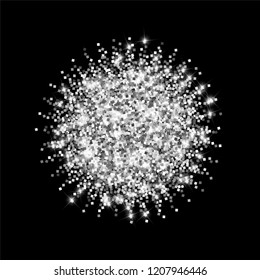 Sparkling silver luxury sparkling confetti. Scattered small gold particles on black background. Alluring festive overlay template. Awesome vector illustration.