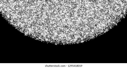 Sparkling silver luxury sparkling confetti. Scattered small gold particles on black background. Alluring festive overlay template. Fine vector illustration.