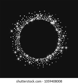 Sparkling silver. Small round shape on black background. Comely vector illustration.