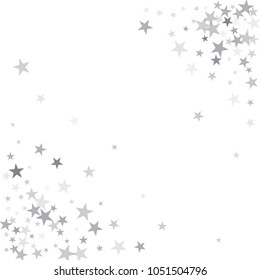 sparkling silver stars background, christmas light confetti vector. magic shining Flying stars on night sky glitter cosmic backdrop, falling sparkle, tinsel border. 