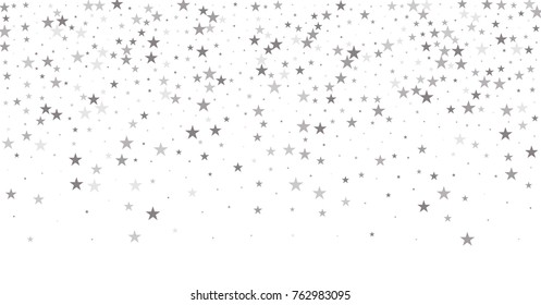 sparkling silver stars background, christmas light confetti falling. magic shining Flying stars on night sky glitter cosmic backdrop, sparkle vector border. 