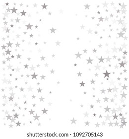 Sparkling silver stars background, golden christmas lights confetti falling.
