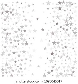 Sparkling silver stars background, golden christmas lights confetti falling.