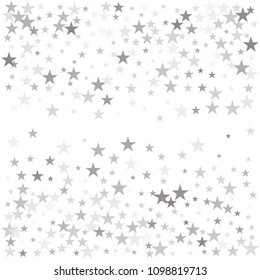 Sparkling silver stars background, golden christmas lights confetti falling.