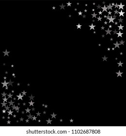 Sparkling silver stars background, golden christmas lights confetti falling.