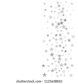 Sparkling silver stars background, golden christmas lights confetti falling.