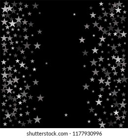 Sparkling silver stars background, golden christmas lights confetti falling.