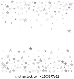 Sparkling silver stars background, golden christmas lights confetti falling.