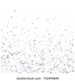 sparkling silver stars background, golden christmas lights confetti falling. magic shining Flying stars on night sky glitter cosmic backdrop, sparkle vector border. 