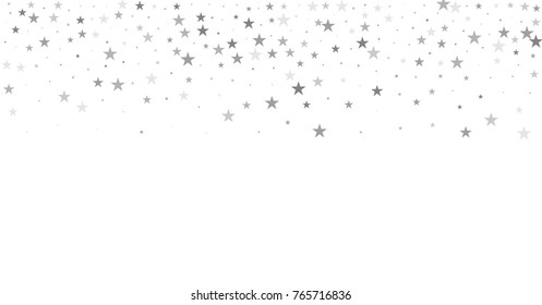 sparkling silver stars background, golden christmas lights confetti falling. magic shining Flying stars on night sky glitter cosmic backdrop, sparkle vector border. 