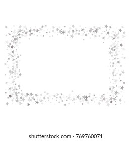 sparkling silver stars frame or border background, christmas lights confetti square lines. magic shining stars, glitter backdrop, sparkle vector border. 
