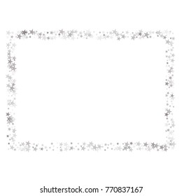 sparkling silver stars frame or border background, christmas lights confetti square lines. magic shining Flying stars glitter cosmic backdrop, sparkle vector border. 
