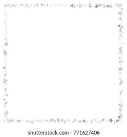 sparkling silver stars frame or border background, christmas lights confetti square lines. magic shining Flying stars glitter cosmic backdrop, sparkle vector border. 