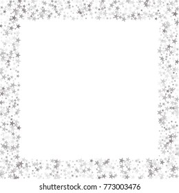 sparkling silver stars frame or border background, christmas lights confetti square lines. magic shining Flying stars glitter cosmic backdrop, sparkle vector border. 