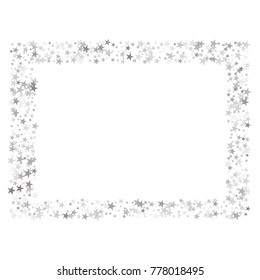 sparkling silver stars frame or border background, christmas lights confetti square lines. magic shining Flying stars glitter cosmic backdrop, sparkle vector border. 