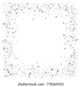 sparkling silver stars frame or border background, christmas lights confetti square lines. magic shining Flying stars glitter cosmic backdrop, sparkle vector border. 