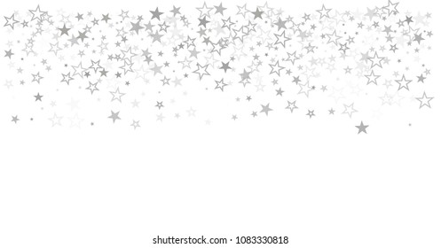 sparkling silver stars vector border background, golden christmas lights confetti falling. magic shining Flying stars on night sky glitter cosmic backdrop, sparkle 