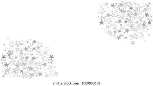 sparkling silver stars vector border background, golden christmas lights confetti falling. magic shining Flying stars on night sky glitter cosmic backdrop, sparkle 