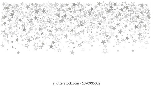 sparkling silver stars vector border background, golden christmas lights confetti falling. magic shining Flying stars on night sky glitter cosmic backdrop, sparkle 