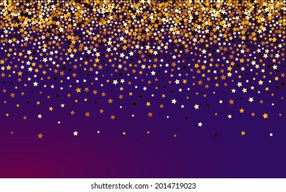 Sparkling Sky Vector Fondo Púrpura. El Borde Brillante Se Desvanece. Ilustración Luminosa Lluvia.  Plantilla Starry de vacaciones doradas.