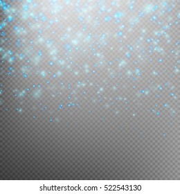 Sparkling snow flakes texture or glitter particles background. Star dust sparks in explosion on transparent background. EPS 10 vector file included