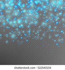 Sparkling snow flakes texture or glitter particles background. Star dust sparks in explosion on transparent background. EPS 10 vector file included