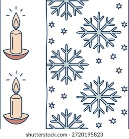 Floco de neve cintilante e padrão de telha sem costura à luz de velas com conceito de brilho de inverno quente como Flocos de neve cintilante e luz de velas quente criam um padrão de telha sem costura com um brilho de inverno acolhedor para decoração festiva no Conceito de Stock de Foto e espaço vazio no lado esquerdo, sem texto —ar 7:2 —tile