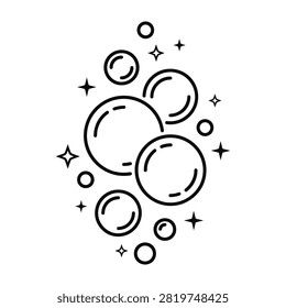Sparkling soap bubbles floating set line art icon with beauty care sparkling floating minimalist