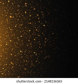 El espacio esparcido mágico partículas de polvo. concepto de Navidad. Confeti dorado y textura brillante sobre fondo negro.