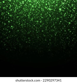 Sparkling space magical dust particles. Green background of confetti. Christmas concept. Green confetti and glitter texture.