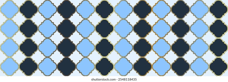 Funkelndes Funkelmuster. Geometrische Trellis-Kachel. Trendy Geo Ramadan. Quatrefoil arabische ethnische Tesselation. Adelige arabische Mosaik. Elegantes, nahtloses persisches Poster. Coole orientalische Muster.