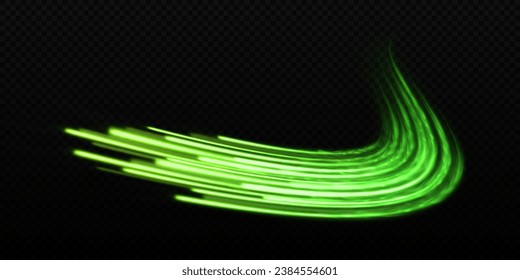 Sparkling speed lines on transparent background. Motion high speed lines effect. Glowing lines of trail.