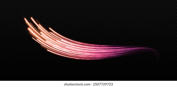 Sparkling speed lines on transparent background. Motion high speed lines effect. Glowing lines of trail.