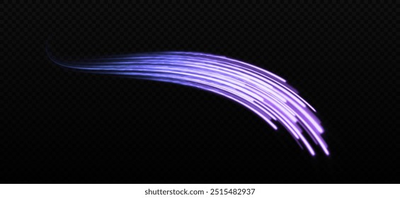 Sparkling speed lines on transparent background. Motion high speed lines effect. Glowing lines of trail.