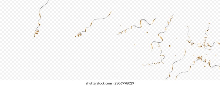 Sparkling Star Celebration Vector Panoramic Transparent Background. Flying Ribbon Poster. Serpentine Party Branch. Grey Festive Plant.